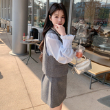 法式小香风时髦穿搭套装女春季新款高级感气质马甲衬衫短裙三件套，女装套装/套裙，2C161