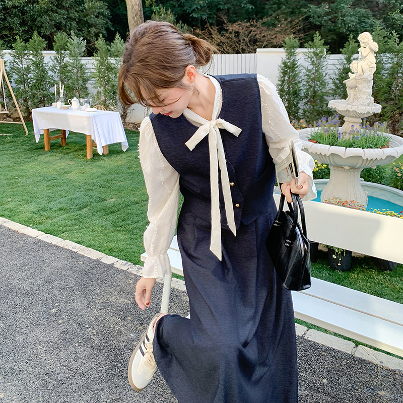 小香风马甲半身裙套装女2025春秋季新款高级感花边衬衫气质三件套,女装套装/套裙,2C161