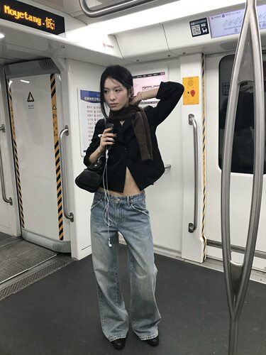 【saidtome】水洗做旧牛仔蓝阔腿牛仔裤垂感显瘦高腰直筒长裤6069