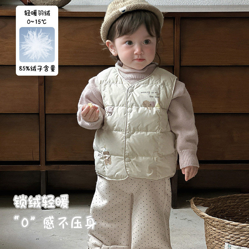三折撤柜女宝宝羽绒马甲外穿秋冬白鸭绒婴幼儿羽绒服背心坎肩外套