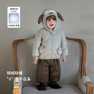 三折撤柜婴幼儿羽绒服男宝冬季连帽外套男童卡通保暖上衣洋气冬装