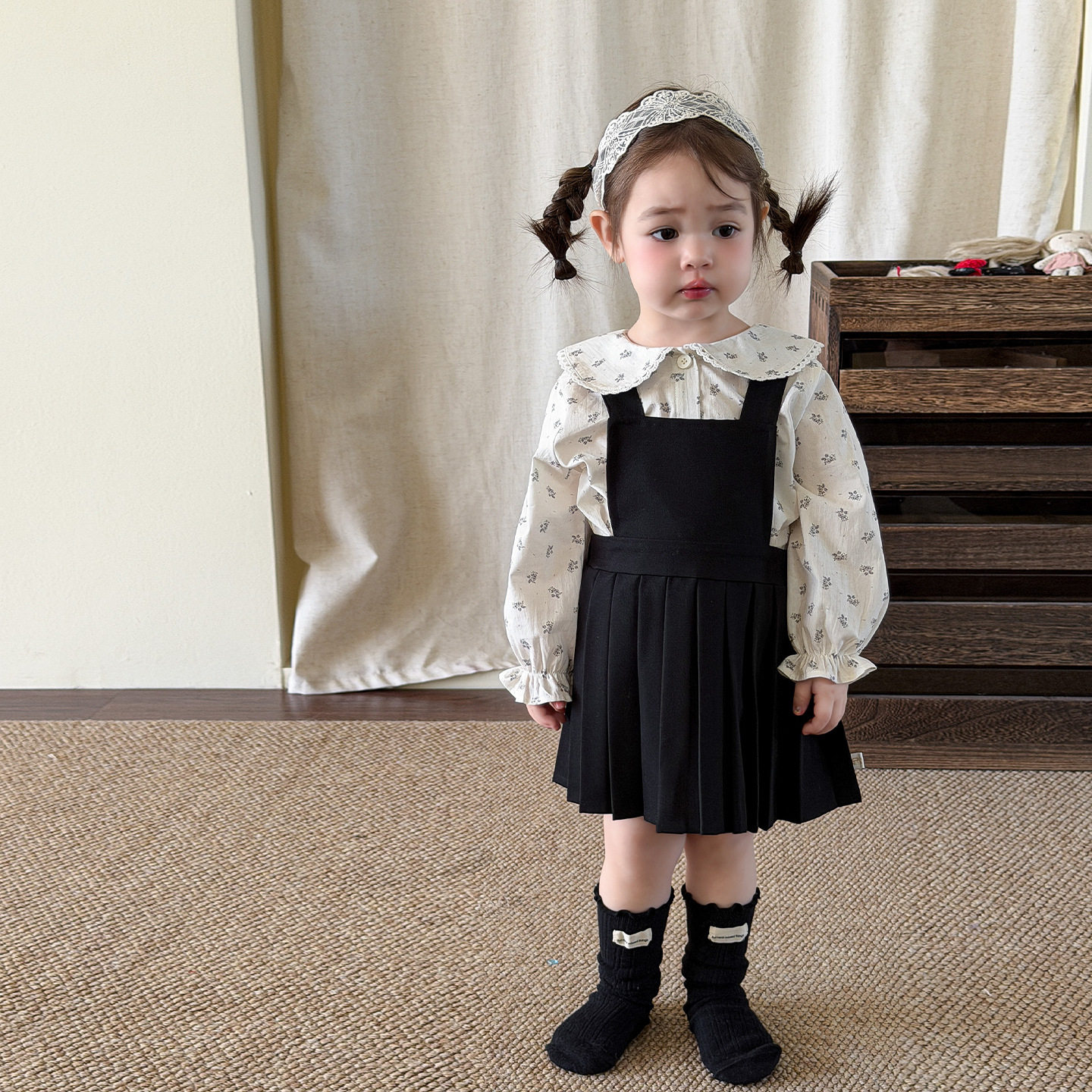 蔗梨童装女童春装套装裙子2026新款儿童衣服婴儿女宝背带裙百褶裙