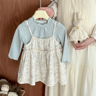 婴幼儿衣服秋季新款女童碎花吊带裙套装女宝打底衫裙子两件套 a类