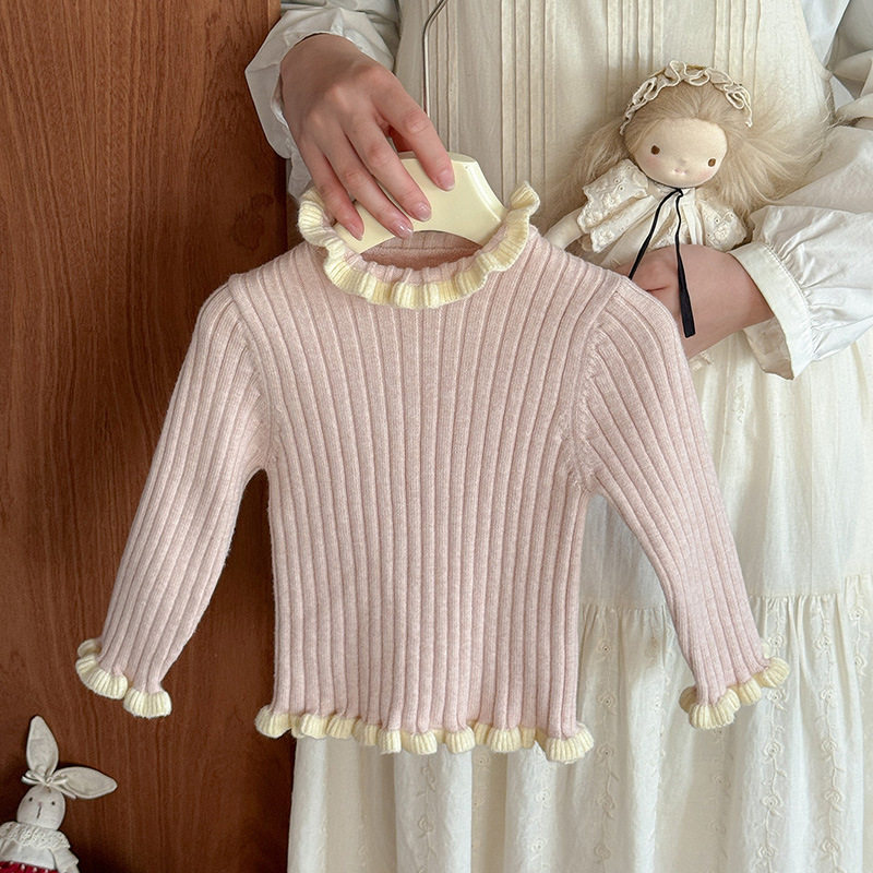 三折撤柜女宝宝毛衣秋冬季婴幼儿半高领花边打底内搭女童韩版长袖