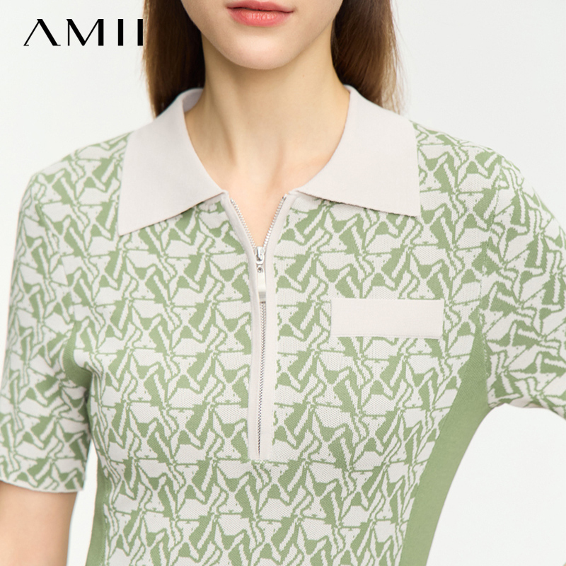 amii连衣裙女士2023新款夏季小个子裙子气质polo领冰丝法式中长裙