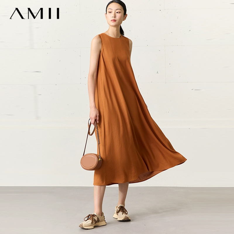 艾米amii女装旗舰2023新款无袖长款人棉背心长裙连衣裙夏天文艺