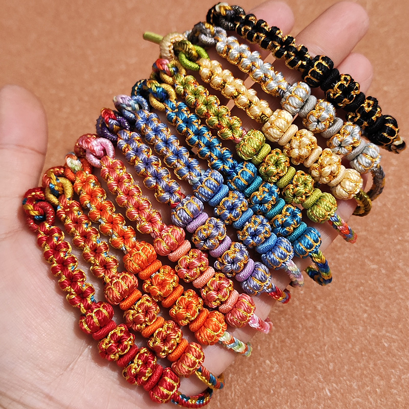 手工编织穿珠彩色手绳桃花红绳手链男女生编织手绳DIY转运珠礼物