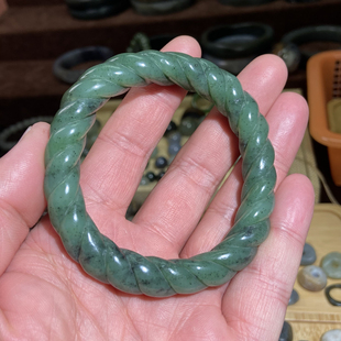 和田玉碧玉麻花随型手镯乌兰海苹果绿复古风绞丝镯子国风麻绳手镯