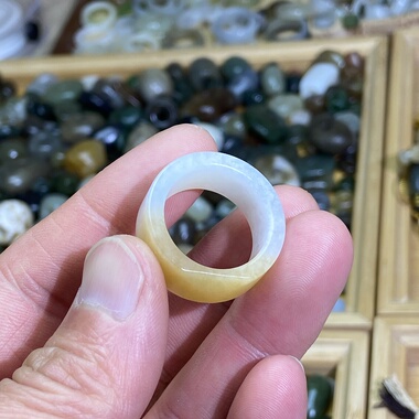 和田玉糖白玉卡19直切随型戒指半糖半白古风戒圈玉环文玩珠串跑环