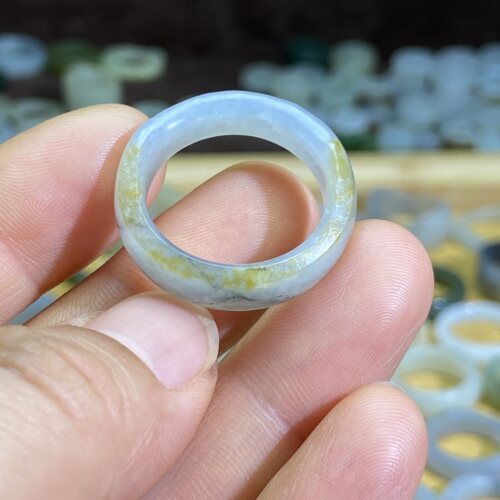 和田玉青花籽料洒金皮卡19随型戒指大圈口复古戒圈玉环文玩挂饰