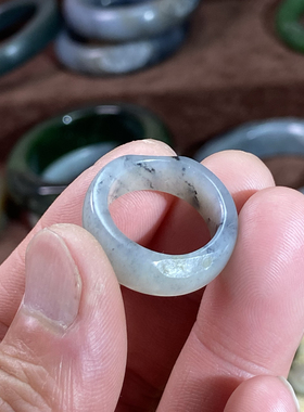 和田玉籽料随型戒指黑白分明青花独籽戒圈复古风文玩珠串跑环玉环