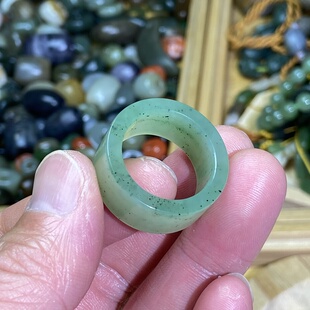 和田玉碧玉苹果绿卡19随型直切扳指宽版戒指古风戒圈玉环文玩跑环