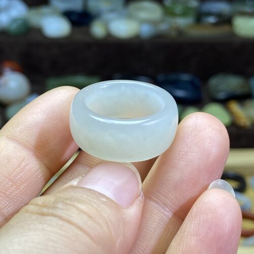 和田玉白青花清水皮卡17随型戒指复古风戒圈玉环文玩珠串跑圈挂饰