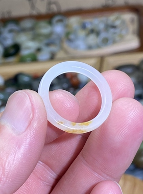 和田玉籽料卡18戒指洒金皮白玉直切随型戒圈跑环古风玉环文玩挂饰