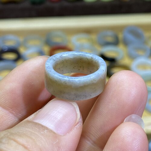 和田玉糖青花籽料卡14随型跑环戒指复古风文玩珠串跑圈玉环挂饰