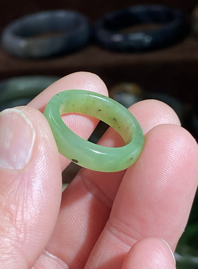 和田玉碧玉戒指苹果绿乌兰海直切戒圈跑环复古风指环手串跑环尾戒