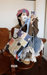 浮夸少女dayu原创拼布碎花百家布系列帆布购物袋双肩单肩俩用包包