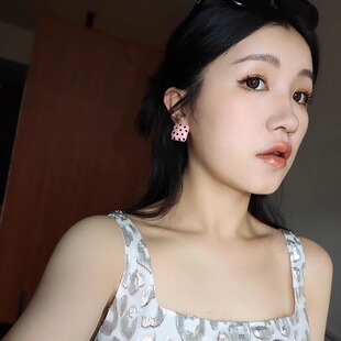 浮夸少女dayu 自制中古粉色波点复古少女耳钉耳夹