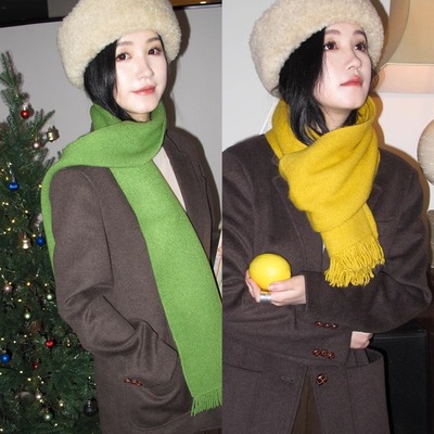 浮夸少女dayu冬日一抹阳光 女冬季百搭保暖针织毛线情侣流苏围巾