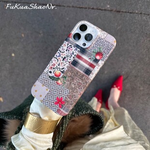 浮夸少女dayu原创复古拼布花卉印花imd苹果iphone17promax手机壳秋冬保护套
