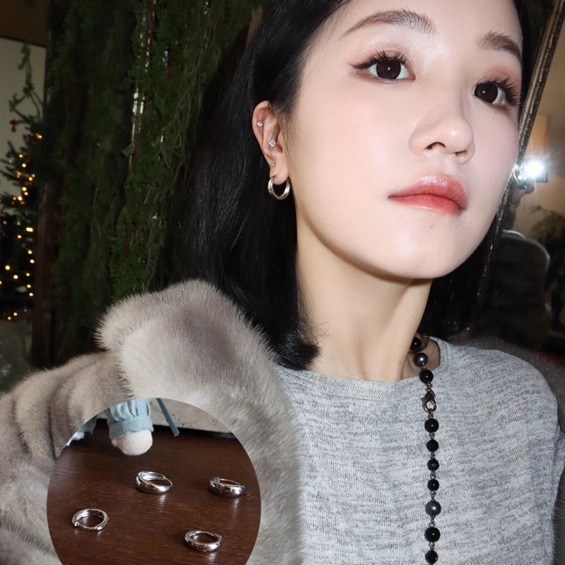 浮夸少女dayu 懒人银耳圈 小圈圈耳环女小众设计感高级素圈高级感