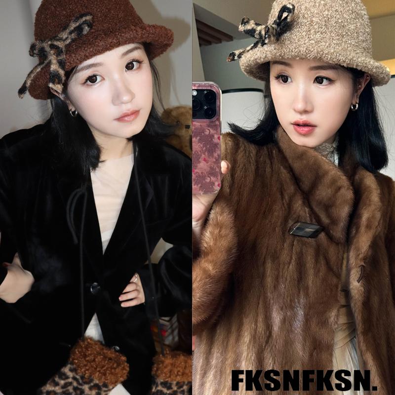 豹纹蝴蝶结显脸小盆帽