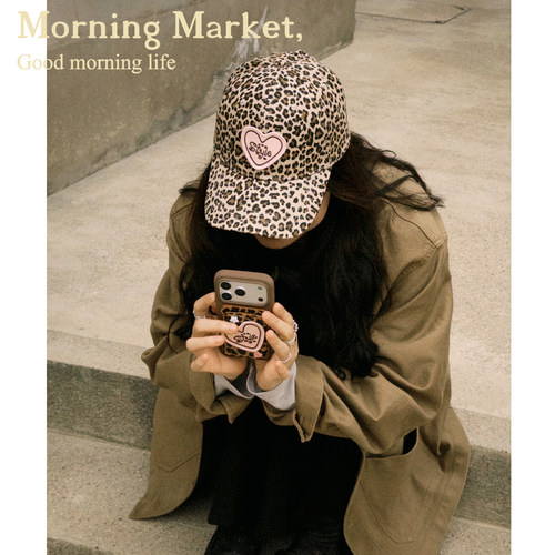 Morning Market 时髦豹纹爱心纯棉软顶灯芯绒帽子