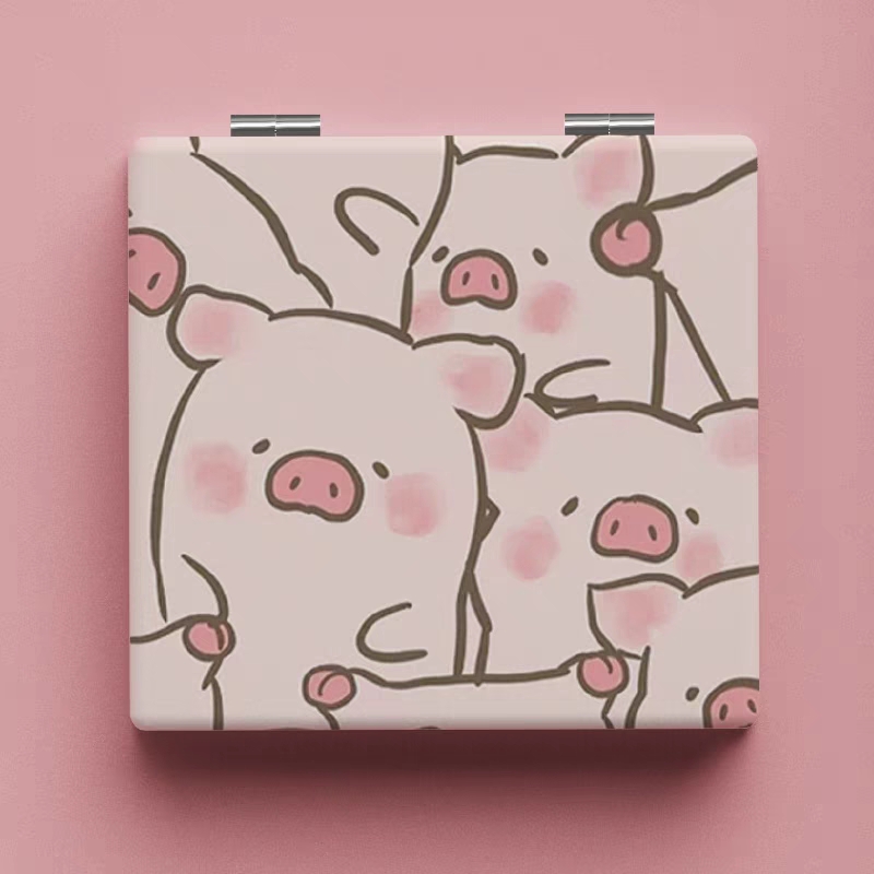 可爱小猪随身镜折叠双面镜学生便携补妆镜宿舍美妆镜迷你双面镜女