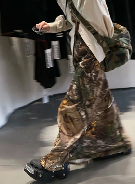 praying印花抽象迷彩工装裙小众个性夏季低腰露脐拖地半身裙子