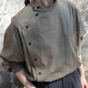 2025新中式立领斜襟天丝棉衬衫春独特别致复古工匠风设计感上衣女