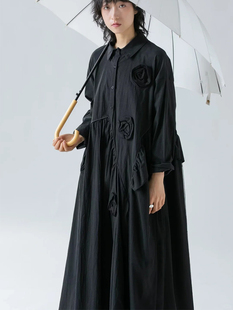 山本耀司短袖连衣裙夏季山本暗黑风立体花朵设计感气质裙子中长裙