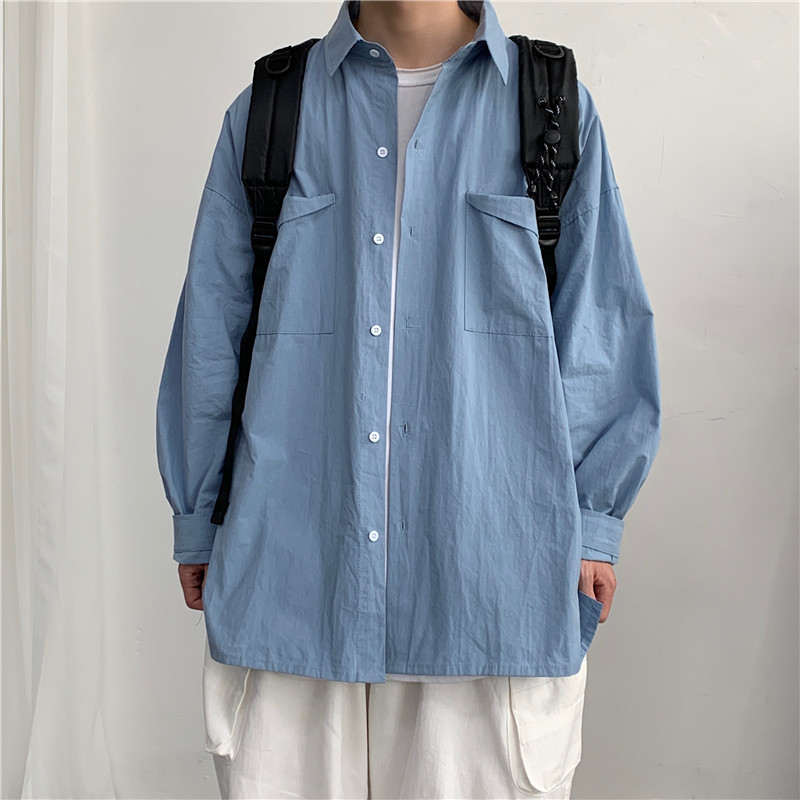 910AC09秋季新款纯色系宽松休闲衬衫,男装衬衫,星座910A