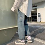 910A-T514港风四季宽松流行直筒休闲情侣牛仔裤，男装牛仔裤，星座910A