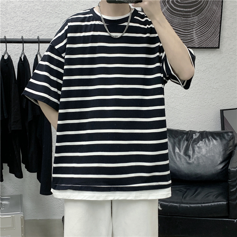 Summer harbour Style Men's stripe loose T-shirt