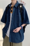 910A-C05-P40控55夏季港风情侣学院原宿ins风牛仔衬衫男女潮，男装衬衫，星座910A