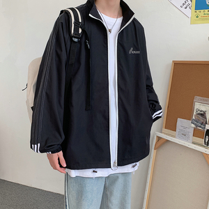 910A416秋季港风男士宽松休闲百搭夹克,红黑色搭配的寓意图片