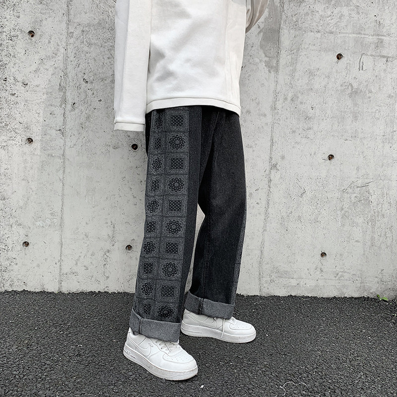 910A150秋季新款侧边腰果花牛仔裤,男装牛仔裤,星座910A