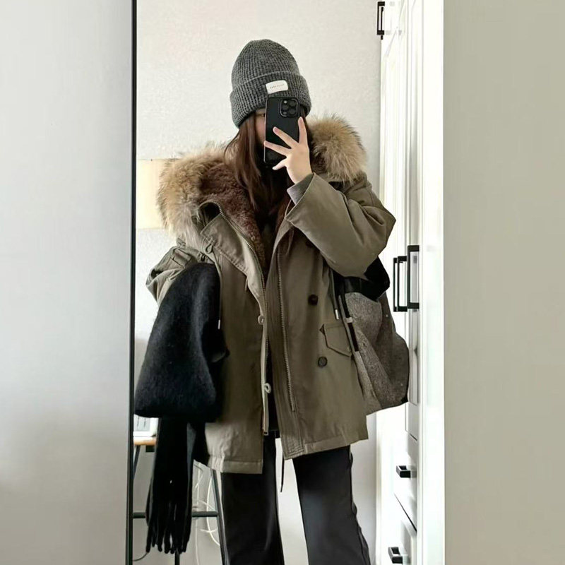 棉服女2025新款冬季小个子加厚工装棉衣美式宽松保暖派克棉袄外套