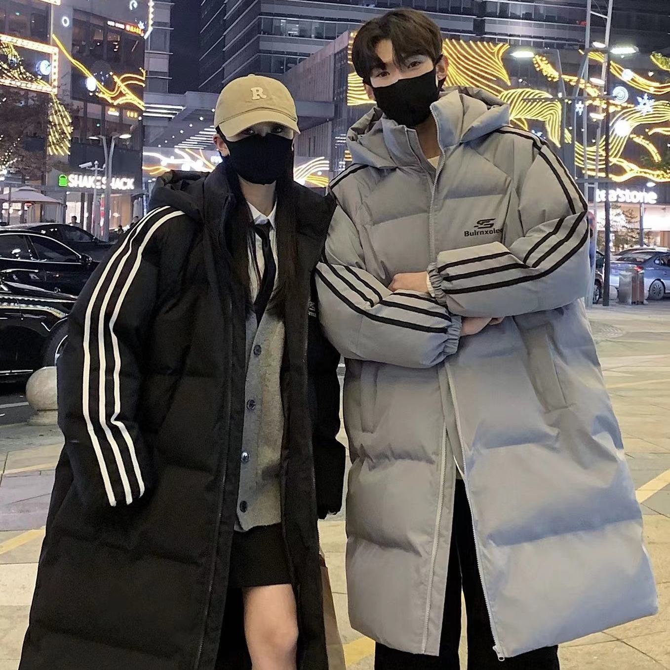 男女同款羽绒棉服女过膝加厚棉衣中长款时尚百搭宽松连帽棉袄外套