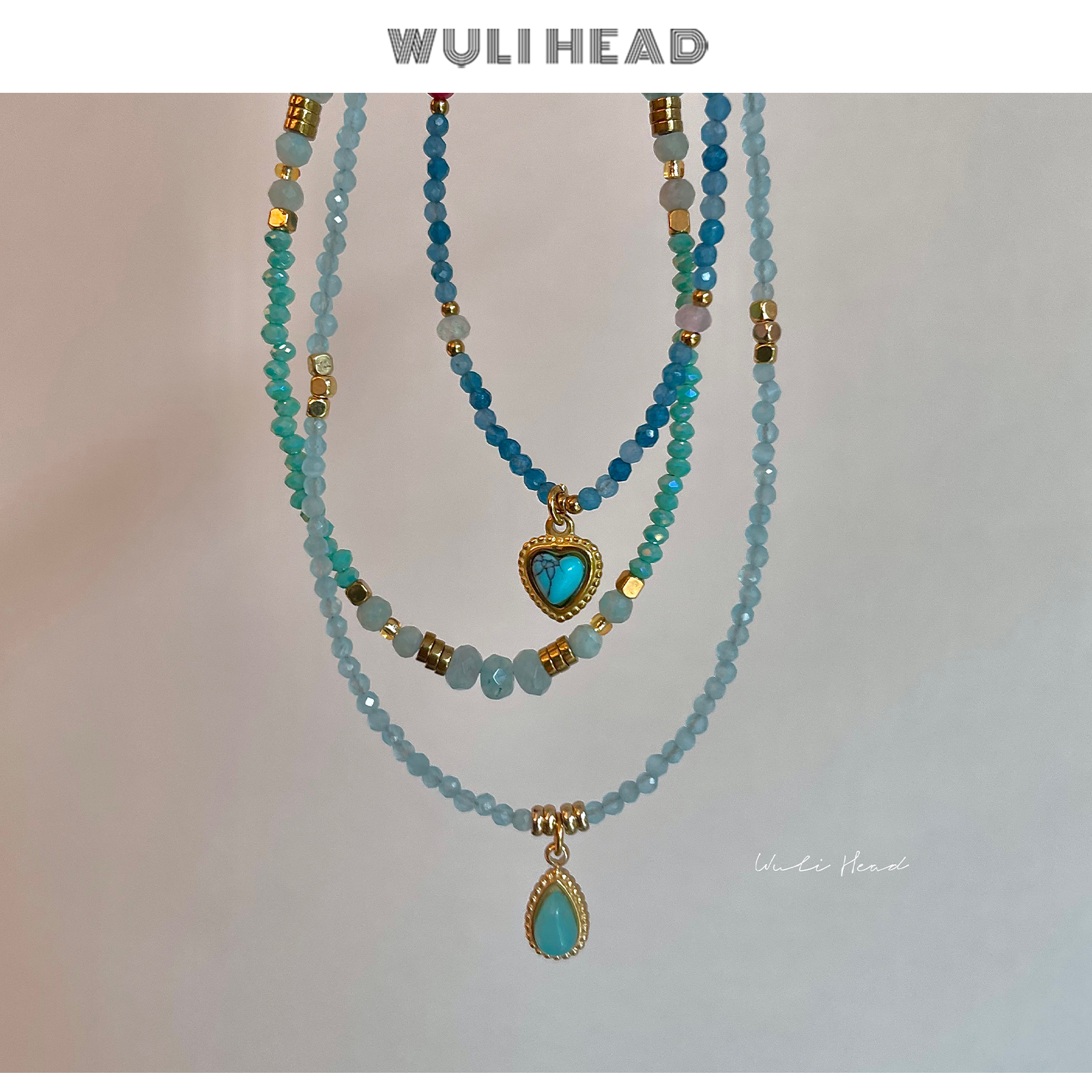 蓝色系天然石串珠项链