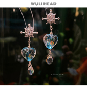 海洋之心 无厘头 原创高级精致冰滴蓝色琉璃爱心彩箔耳环耳夹