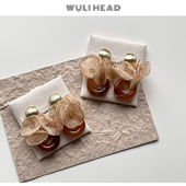 暖秋花漾 无厘头 秋冬美拉德琥珀复古网纱花朵高级感耳环饰品