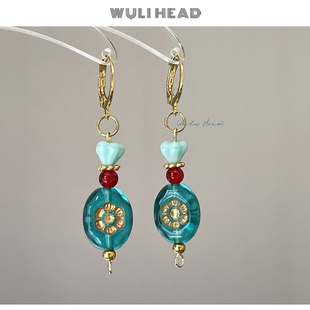 小众原创小香水瓶和祈祷天使好运耳环耳夹 红蓝系列 无厘头