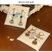 原创少女甜美蝴蝶结布丁蛋糕耳环耳夹 甜品 无厘头 耳朵上