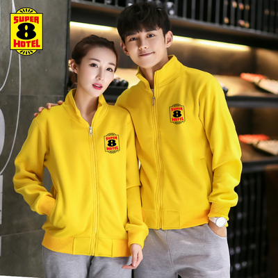 秋冬装餐饮卫衣定制速8酒店火锅店KTV服务员工作服加绒外套印字