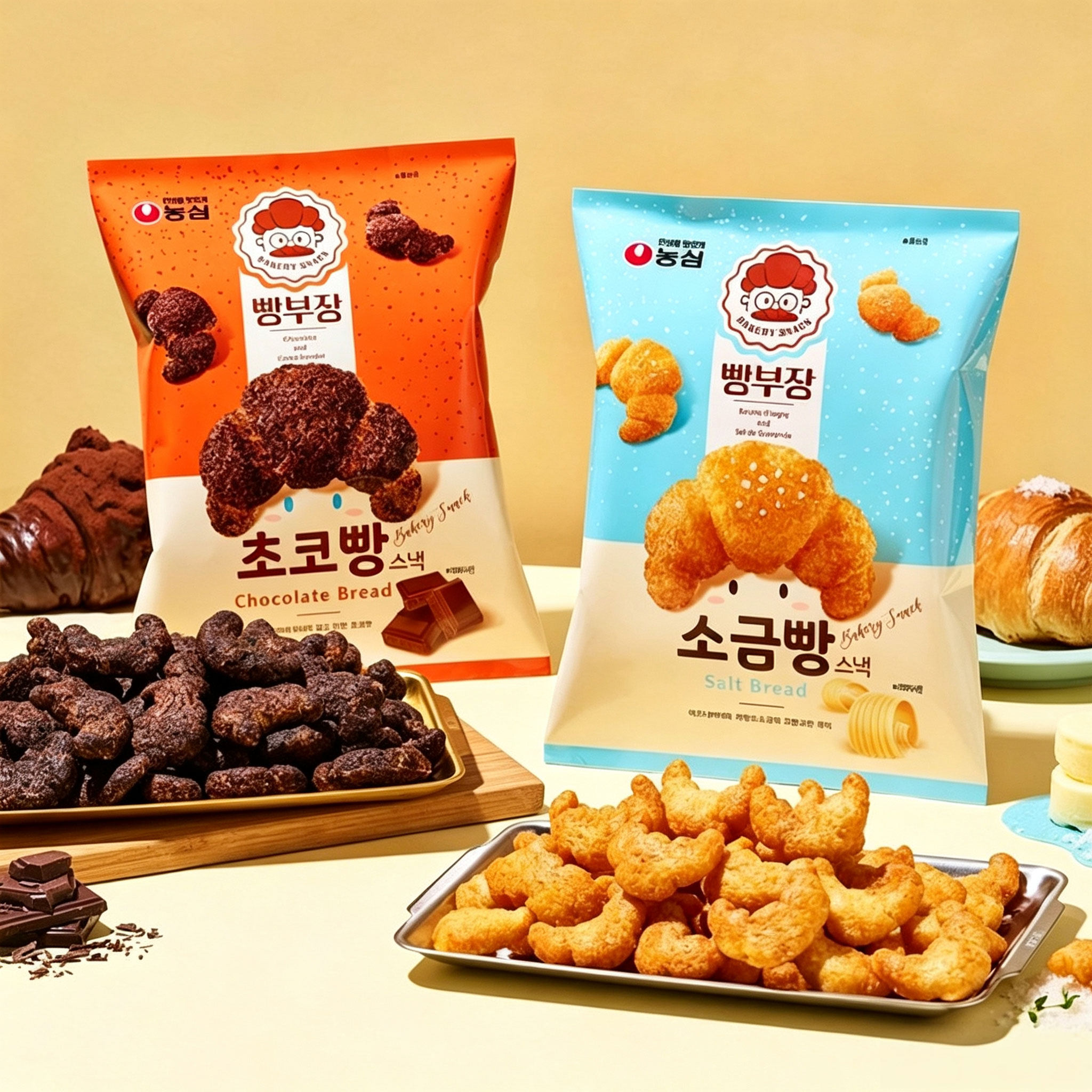 韩国进口农心牛角包面包形状脆片巧克力抹茶点心脆球膨化儿童零食