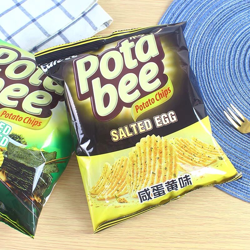 印尼进口Potabee卡乐比calbee波塔比烤海苔咸蛋黄薯片儿童零食品