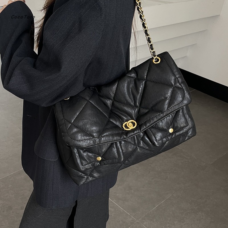 小香风菱格链条双口袋翻盖包