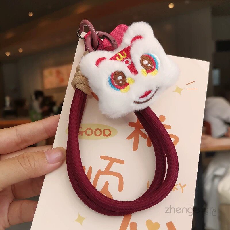 手机挂绳毛绒醒狮手提公仔挂件图片