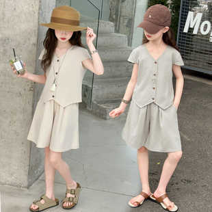 女童套装夏装夏季短袖法式夏款老钱风韩系穿搭女大童夏天儿童衣服
